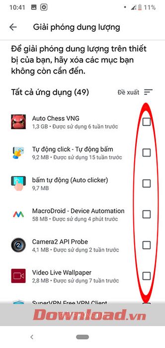 Lựa chọn các ứng dụng để gỡ bỏ
