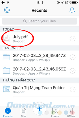 Truy cập vào Dropbox