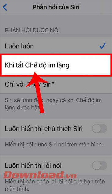 Chọn mục Khi tắt Chế độ im lặng