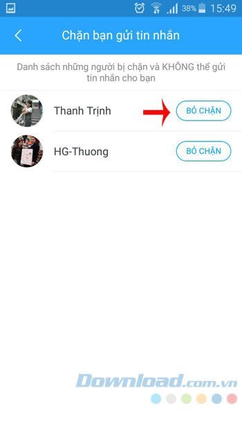 Hủy chặn tin nhắn