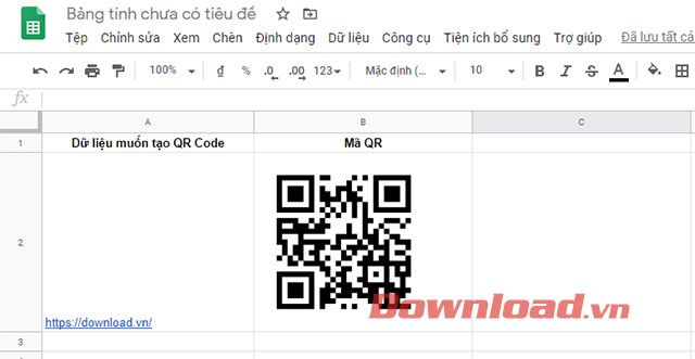 Mã QR vừa được tạo trên Google Sheet