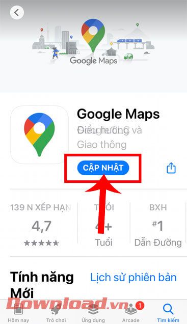 Cập nhật Google Maps lên phiên bản mới