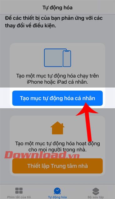 Chạm vào nút Tạo mục tự động hóa cá nhân