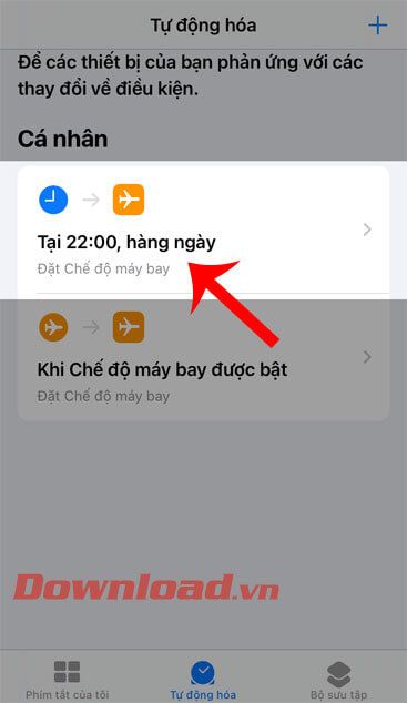 Đã tạo mục tự động kích hoạt chế độ máy bay