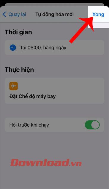 Chạm vào nút Xong