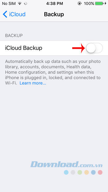 Bật chức năng sao lưu trên iCloud