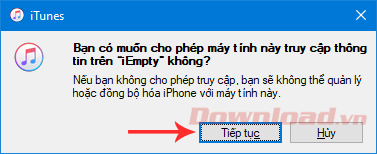 Xác nhận cho phép máy tính truy cập iPhone