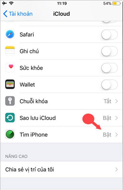 Lựa chọn Tìm iPhone