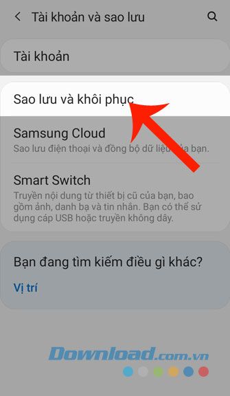 Chọn Sao lưu và khôi phục