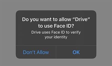 Chọn Đồng ý để cấp quyền sử dụng Face ID trên Google Drive