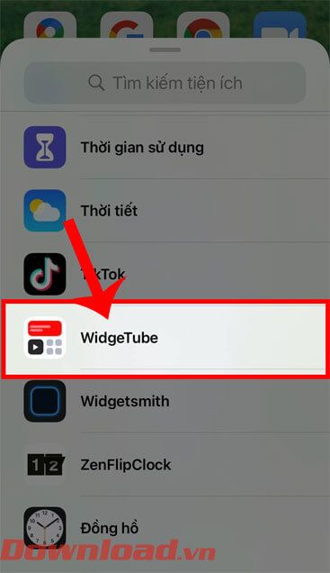 Chạm vào ứng dụng WidgetTube