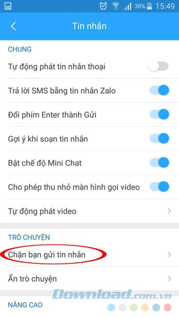 Chặn bạn gửi tin nhắn