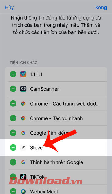 Chọn ứng dụng Steve