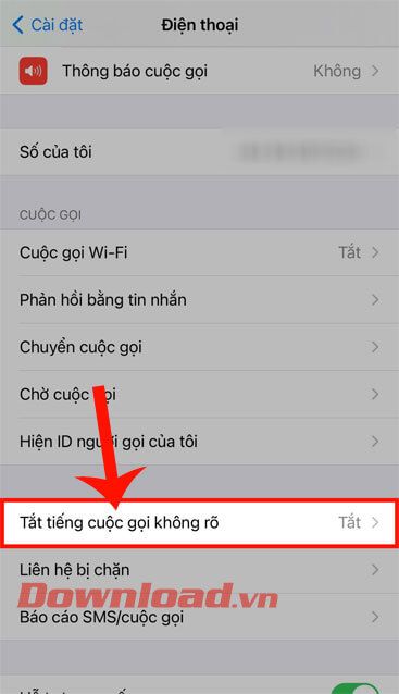 Chạm vào mục Tắt tiếng chuông cho số không rõ nguồn gốc