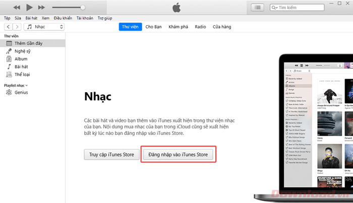 Chọn tùy chọn Đăng nhập vào iTunes Store