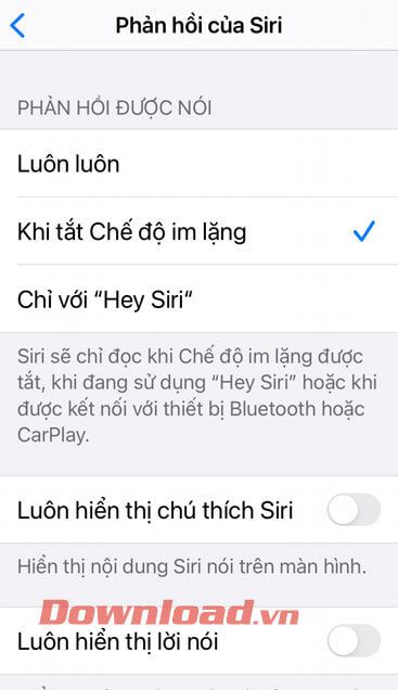 Đã kích hoạt chế độ im lặng cho Siri