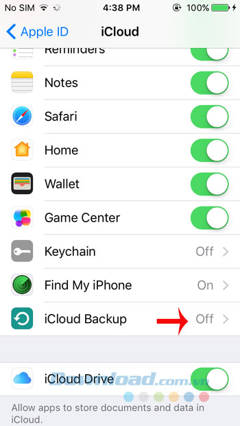 Sao lưu trên iCloud