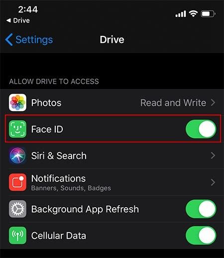 Biểu tượng Face ID trong Google Drive