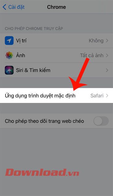 Chạm vào mục Ứng dụng trình duyệt mặc định