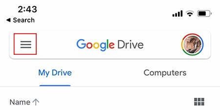 Thực đơn Google Drive cho iOS