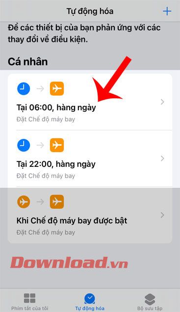 Đã đặt hẹn giờ tự động bật/tắt Chế độ máy bay