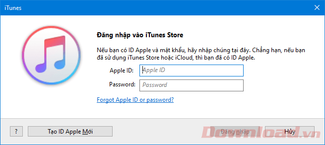 Nhập thông tin tài khoản Apple ID