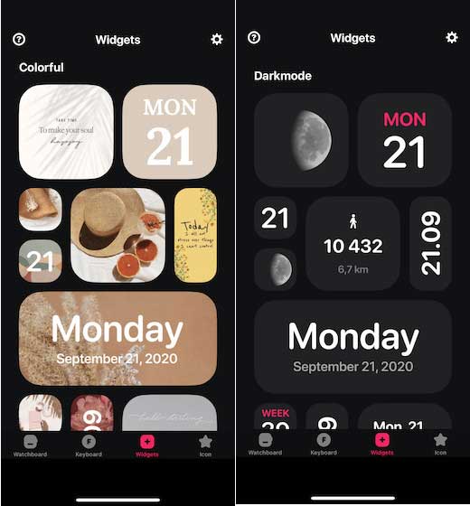 Widgets màu sắc cho màn hình Chính