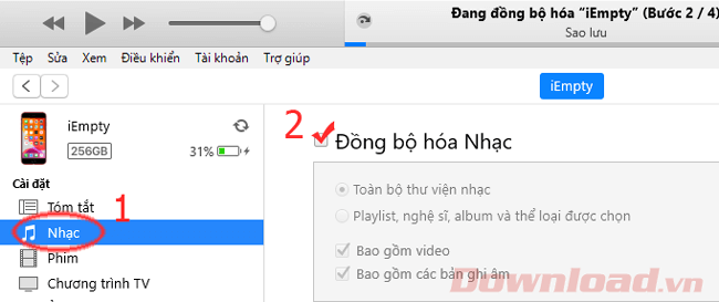 Chọn quản lý âm nhạc trên iPhone > Đồng bộ hóa âm nhạc