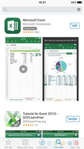 Microsoft Excel trên iOS