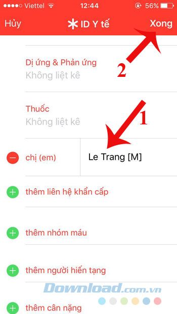 Hoàn tất thêm danh sách liên lạc khẩn cấp