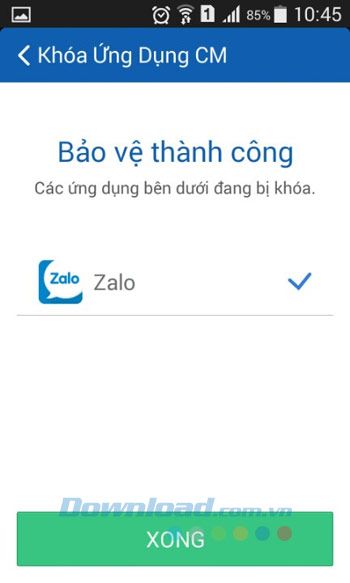 Khóa ứng dụng thành công