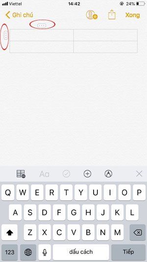 Tạo bảng cho ghi chú trên iPhone