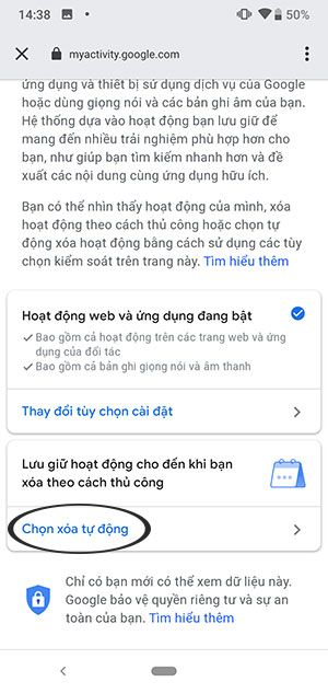 Thiết lập xóa tự động cho Google Assistant