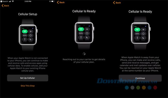 Cài đặt dữ liệu di động trên Apple Watch.