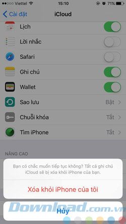 Xóa iCloud trên iPhone