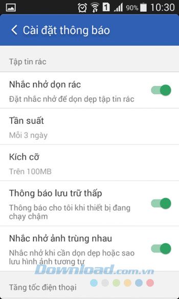 Thiết lập nhắc nhở để dọn dẹp tệp rác