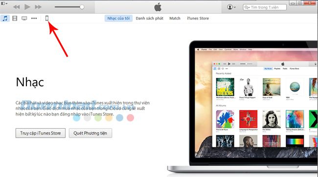 Nhấp vào biểu tượng điện thoại trên iTunes