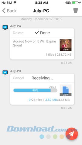 Nhận tập tin trên điện thoại
