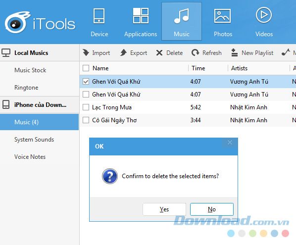Xóa nhạc bằng iTools