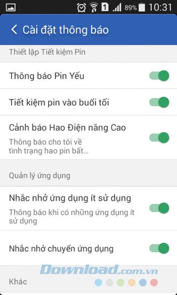 Thiết lập tiết kiệm pin