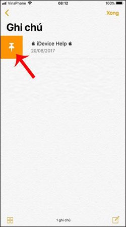 Chọn ghi chú cần ghim