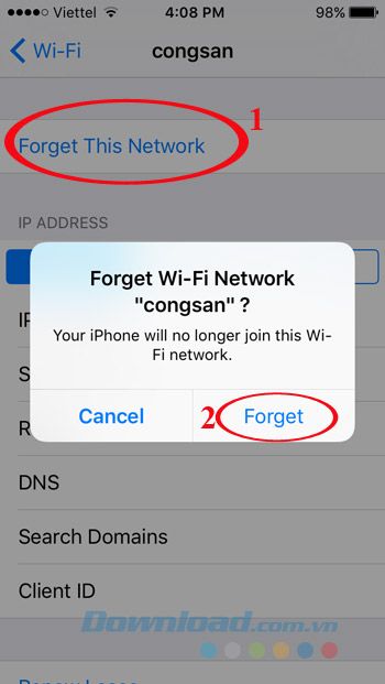 Chọn Forget this network
