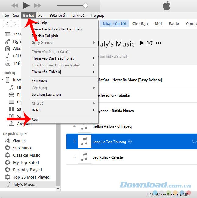 xóa danh sách bài hát mà không cần dùng iTunes