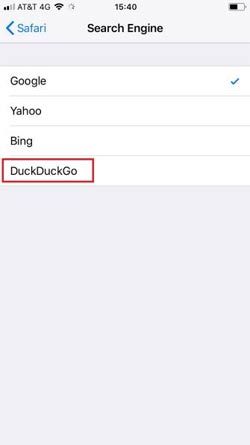 Chọn DuckDuckGo từ danh sách