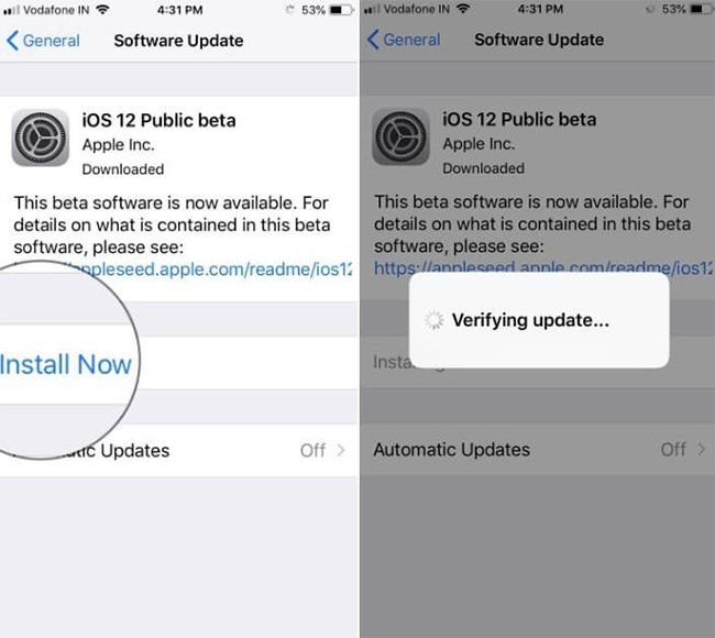 Verifying Update trên iOS 12