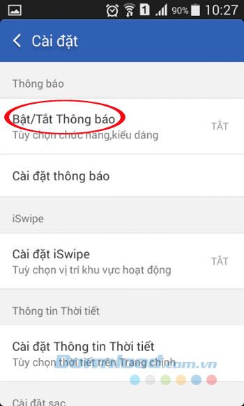 Bật hoặc tắt thông báo