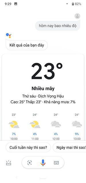 Hỏi Google về thông tin thời tiết