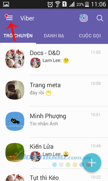 Giao diện chính của ứng dụng Viber