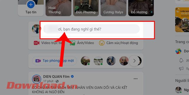 Click chuột vào mục Bạn đang nghĩ gì thế?