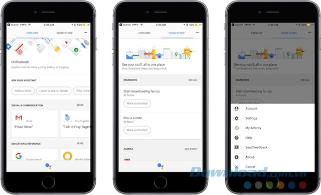 Giao diện trực quan của Google Assistant